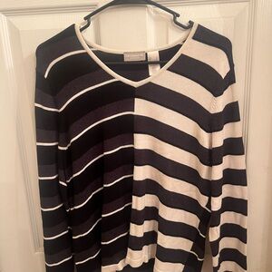 Liz Claiborne Black and Cream Striped Long Sleeve Top